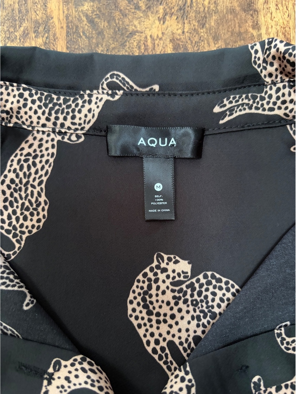 Aqua Women's Black Long Sleeve Button-Up Shirt with Leopard Print, Size M - Picture 6 of 8